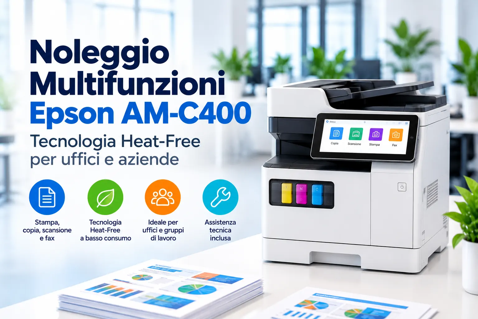 Noleggio multifunzione Epson AM-C400 con tecnologia Heat-Free per uffici e aziende